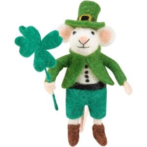 image:imagePrimitives by Kathy St Patricks Day Mouse Collectible Felt Critter 525inch Irish Mouse with Shamrock amp Green Top Hat  Whimsical Saint Paddys Day Tiered Tray Tablescape amp Shelf Decor