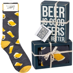image:imagePrimitives by Kathy Decorative Box Sign amp Pair of Socks Gift Set  Beer is Good Beers are Better