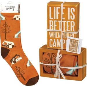 image:imagePrimitives by Kathy Decorative Box Sign amp Pair of Socks Gift Set  Life is Better When Youre CampingBrown
