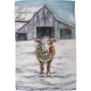 image:imagePrimitives by Kathy Decorative Garden Flag  Cow with Wreath 18 Inch Multicolor