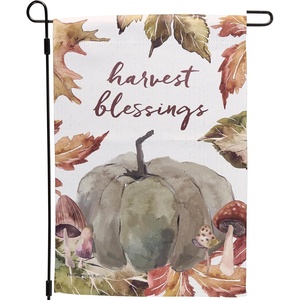 image:imagePrimitives by Kathy Garden Flag double sided polyester from our Fall amp Harvest Collection displaying a fall pumpkinautumn leavesmushrooms with a Harvest Blessings seasonal sentiment