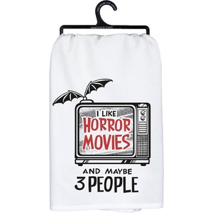 image:imagePrimitives by Kathy Decorative Kitchen Towel from Our Halloween Collection Design of a Vintage Television Batwing Antenna amp Sassy Horror Movie Inspired I Like Horror Movies and Maybe 3 People
