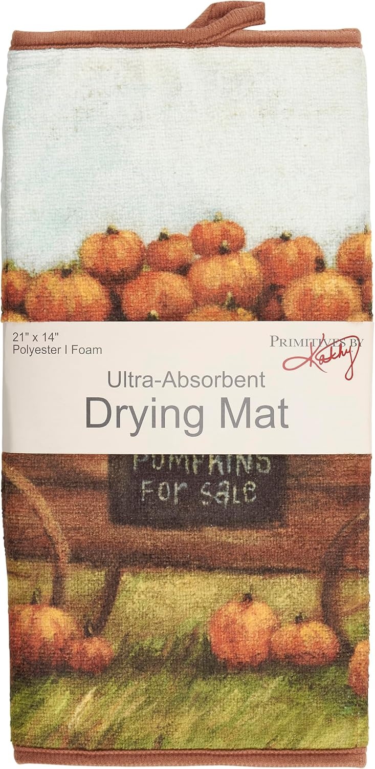 image:imagePrimitives by Kathy Decorative Kitchen Drying Mat Full Color Design ultraabsorbent fall pumpkin wagonrustic fallthemed home decordish mat pad kitchen accessoryreplicated from original artwork