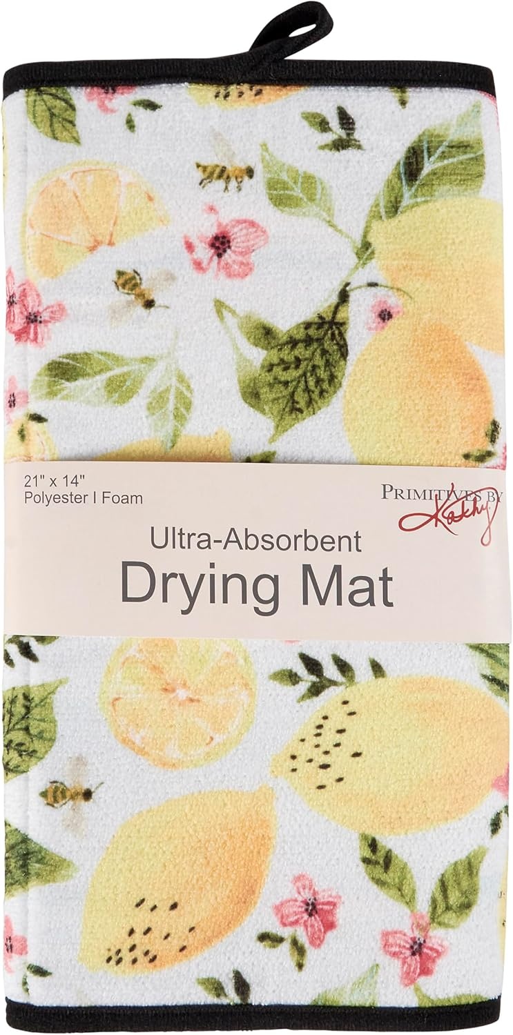 image:imagePrimitives by Kathy Decorative Kitchen Drying Mat Full Color Design ultraabsorbent vibrant pattern lemons flowersreplicated from original artwork hand painted watercolor styledish mat