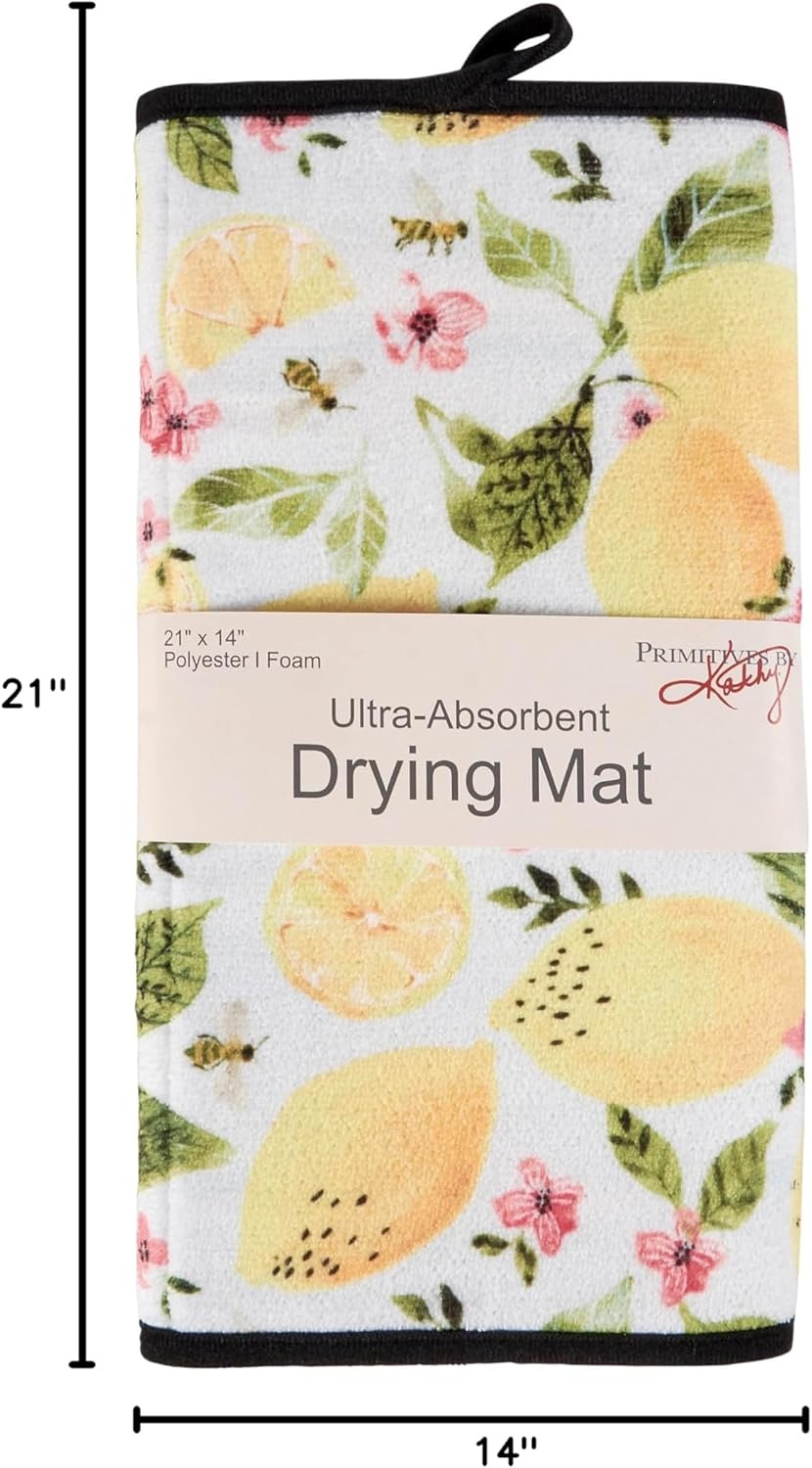 image:imagePrimitives by Kathy Decorative Kitchen Drying Mat Full Color Design ultraabsorbent vibrant pattern lemons flowersreplicated from original artwork hand painted watercolor styledish mat