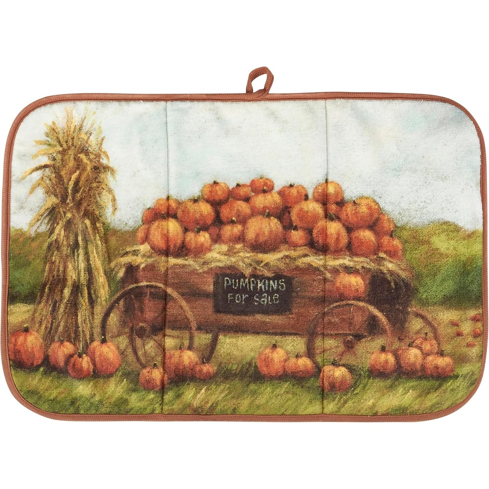 image:imagePrimitives by Kathy Decorative Kitchen Drying Mat Full Color Design ultraabsorbent fall pumpkin wagonrustic fallthemed home decordish mat pad kitchen accessoryreplicated from original artwork