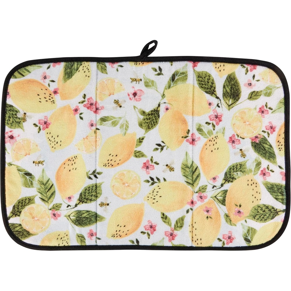 image:imagePrimitives by Kathy Decorative Kitchen Drying Mat Full Color Design ultraabsorbent vibrant pattern lemons flowersreplicated from original artwork hand painted watercolor styledish mat