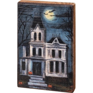 image:imagePrimitives By Kathy 113690 Haunted House Block Sign 6inch Height