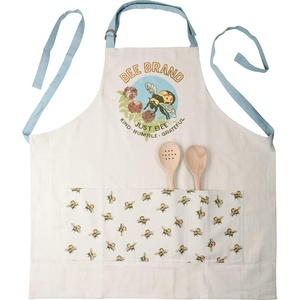 image:imagePrimitives by Kathy Bee Brand Apron Just Bee Kind HumbleGrateful Vintage style with bee pattern stitched panel  Full Coverage with Adjustable Neck amp Waist and 3 pockets Honeybee kitchen decorBee Brand