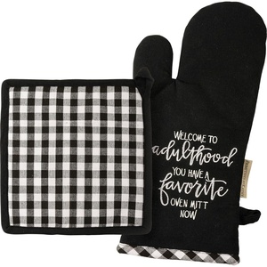 image:imagePrimitives by Kathy Black amp White Buffalo Check Welcome to Adulthood Favorite Oven Mitt amp Potholder Set