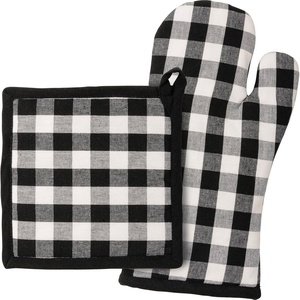image:imagePrimitives by Kathy Buff Check Decorative Kitchen Mitt Set 7 x 13 8 x 8 black white