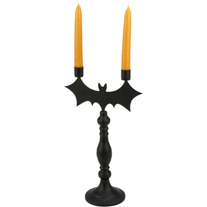 image:imagePrimitives by Kathy Decorative Candle Holder from Our Halloween Collection Features a Classic Candlestick Design in Matte Black with a bat Shaped Holder on top