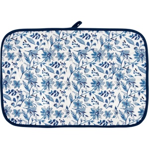 image:imagePrimitives by Kathy Decorative Kitchen Drying Mat Full Color Design ultraabsorbent ornate pattern of blue florals replicated from original artwork hand painted in unique watercolor styledish pad