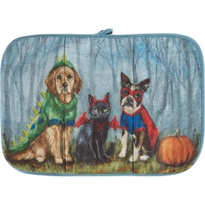 image:imagePrimitives by Kathy Decorative Kitchen Drying Mat Full Color Design ultraabsorbentcharming scene pets dressed in Halloween costumes fun petthemed Halloween kitchen accessory dish pad