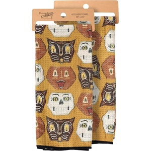 image:imagePrimitives by Kathy Decorative Kitchen Towel from Our Halloween Collection Microfiber Towel with AllOver Design Primitive Pattern Halloween Faces Featuring Jack olanterns Black CatsSkeletons