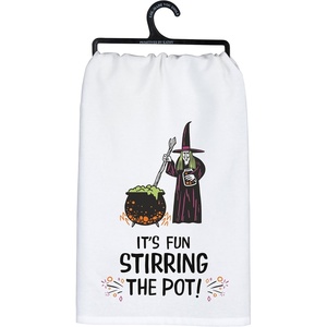 image:imagePrimitives by Kathy Decorative Kitchen Towel from Our Halloween Collection a Colorful Design of a Witch Stirring a Potion Brew with a Sassy Witch Inspired Sentiment Its Fun Stirring The Pot