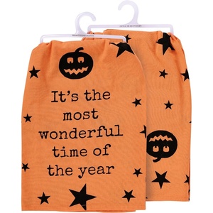 image:imagePrimitives by Kathy Decorative Kitchen Towel from Our Halloween Collection has an AllOver Design of Jack olanterns amp Stars with a Fun Halloween Sentiment Its The Most Wonderful Time of The Year