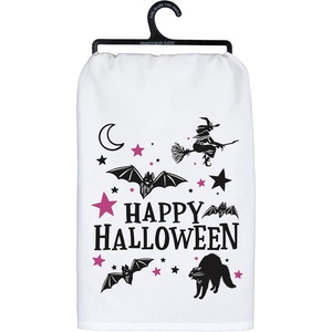 image:imagePrimitives by Kathy Decorative Kitchen Towel from Our Halloween Collection with Unique Hand Illustrated Designs of Halloween Motifs with Purple Accents and a Seasonal Sentiment Happy Halloween