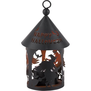 image:imagePrimitives by Kathy Decorative Lantern Flying Witches from Our Halloween Collection Vintage Lantern Design Cutouts of Witches Flying on Brooms with Bats Including a Happy Halloween Sentiment