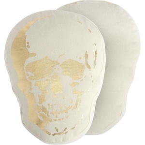 image:imagePrimitives by Kathy Decorative Throw Pillow with Zipper Cover Skull Shaped with Metallic Gold Details from Our Spooky White Halloween Collection