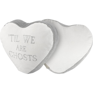image:imagePrimitives by Kathy Decorative Velvet Throw Pillow Heart Shaped with Romantic Til We are Ghosts Sentiment and Gray Piping with Metallic Accents from Our White Halloween Collection