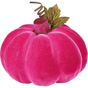 image:imagePrimitives by Kathy Flocked Neon Pumpkin  Halloween Decor Neon Pumpkin with Faux Greenery Accent Perfect for Blacklight Displays Made of Plastic and Flocking Pink