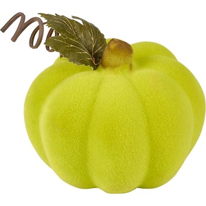 image:imagePrimitives by Kathy Flocked Neon Pumpkin  Halloween Decor Neon Pumpkin with Faux Greenery Accent Perfect for Blacklight Displays Made of Plastic and Flocking Green