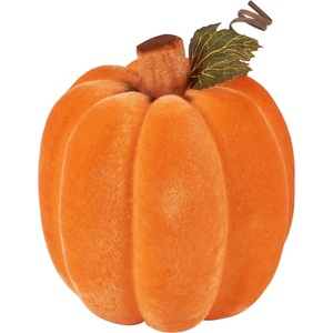 image:imagePrimitives by Kathy Flocked Neon Pumpkin  Halloween Decor Neon Pumpkin with Faux Greenery Accent Perfect for Blacklight Displays Made of Plastic and Flocking Orange