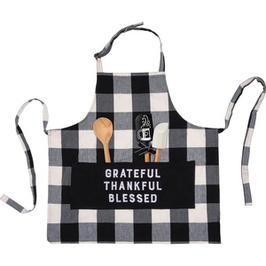 image:imagePrimitives by Kathy Grateful Thankful Blessed Apron 28inch Height Black and White