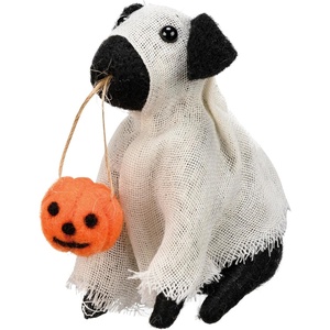 image:imagePrimitives by Kathy Halloween Collectible Felt Critter 4inch Ghost Dog Holding a JackoLantern  Spooky Tiered Tray amp Shelf tablescape Decor Mix amp Match with Our Other Collectible Figurines