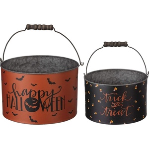 image:imagePrimitives by Kathy Halloween Metal Buckets Set of 2 Trick or Treat Happy Halloween