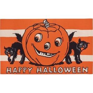 image:imagePrimitives by Kathy Rug  Happy Halloween displaying a Vintage Design of a JackOLantern and Black Cats with Happy Halloween Sentiment
