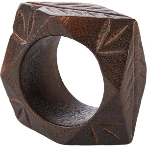 image:imagePrimitives by Kathy Rustic Carved Leaves Napkin Ring 225 x 225 x 125 dark wooden