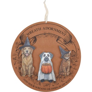 image:imagePrimitives by Kathy Wreath Insert Set  Halloween Pets Featuring Hand Painted Designs of a cat and Dogs in Halloween Costumes