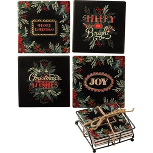 image:imagePrimitives by Kathy Coaster Set  Merry Christmas