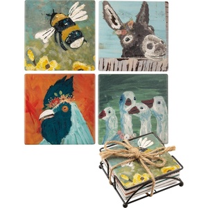 image:imagePrimitives by Kathy Set of 4 Absorbent Stoneware Decorative Coaster SetMulitcolor