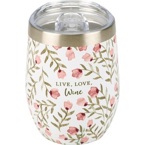 image:imagePrimitives by Kathy Wine Tumbler  Live Love Wine sentiment in a soft floral design