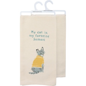 image:imagePrimitives by Kathy 113728 Kitchen Towel My Cat is My Favorite Human Cotton