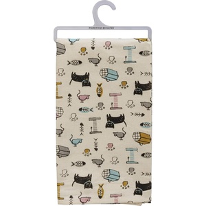 image:imagePrimitives by Kathy All You Need is Love and A Cat Kitchen Towel with AllOver Block Print cat Themed Designpet Lovers GiftToysMouseCatnipFun Thoughtful GiftKitchen Decor