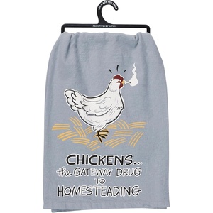 image:imagePrimitives by Kathy Decorative Kitchen Towel ChickensThe Gateway Drug to Homesteading Sentiment in a Hand Illustrated Homestead Style Fun Design