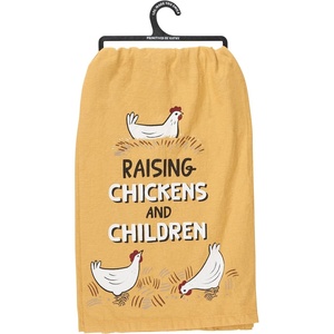 image:imagePrimitives by Kathy Decorative Kitchen Towel Raising Chickens and Children Sentiment in a Hand Illustrated Homestead Style Fun Design