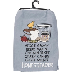 image:imagePrimitives by Kathy Decorative Kitchen Towel Veggie Growin  Bread Makin  Chicken Raisin  Crazy Cannin  Goat Milkin Homesteader Sentiment in a Hand Illustrated Fun Homestead Style