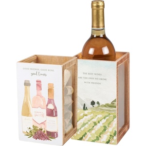 image:imagePrimitives by Kathy Double Sided Cork Holder  Good Friends Good Wine Good Times sentiment on one side and vineyard design with The Best Wines Are The Ones We Drink With Friends