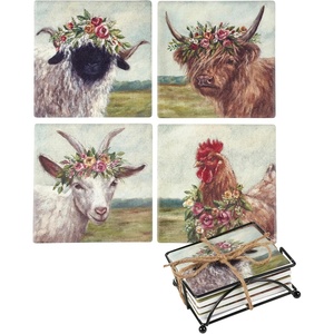 image:imagePrimitives by Kathy Floral Animal Coaster Set