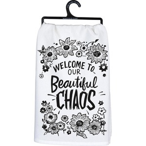 image:imagePrimitives by Kathy Funny Family Kitchen Towel Welcome to Our Beautiful Chaos Hand Illustrated Design Machine Washable 28 by 28 Inches Unfolded Black and White Kitchen Dcor Fun
