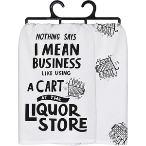 image:imagePrimitives by Kathy Funny Liquor Kitchen Towel AllOver Print Hand Illustrated Design Machine Washable 28 by 28 Inches Unfolded Black and White Bar Towel Funny Alcohol Gifts