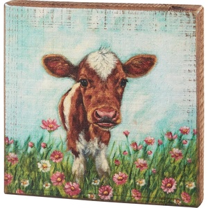 image:imagePrimitives by Kathy Home Dcor Block Sign  Calf In Flowers