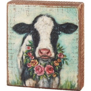 image:imagePrimitives by Kathy Home Dcor Block Sign  Calf with Wreath Holiday Block Sign Wood 35 x 4 x 1inch
