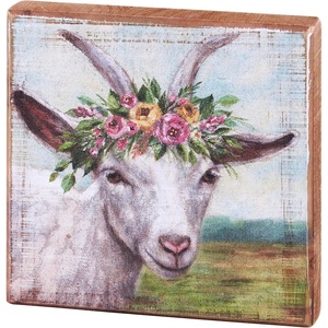 image:imagePrimitives by Kathy Home Dcor Block Sign  Floral Crown Goat