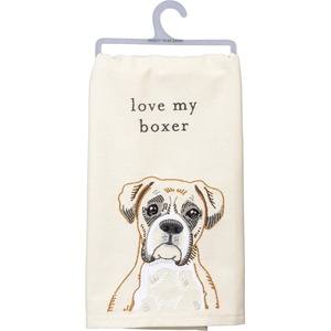image:imagePrimitives by Kathy Love My Boxer Dish Towel 20 x 26 White